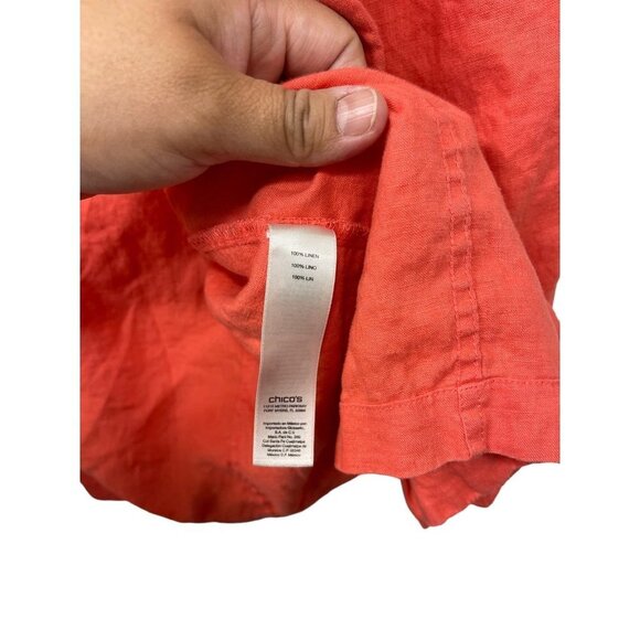 Chicos 2 Linen Coral Jacket Blazer Ruched Sleeve Collared Long Lapel Size 2 - Picture 3 of 9